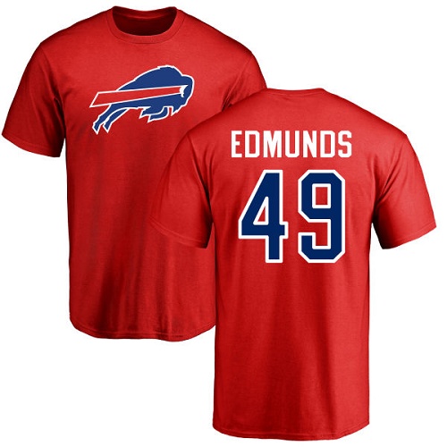 Men NFL Buffalo Bills #49 Tremaine Edmunds Red Name and Number Logo T Shirt